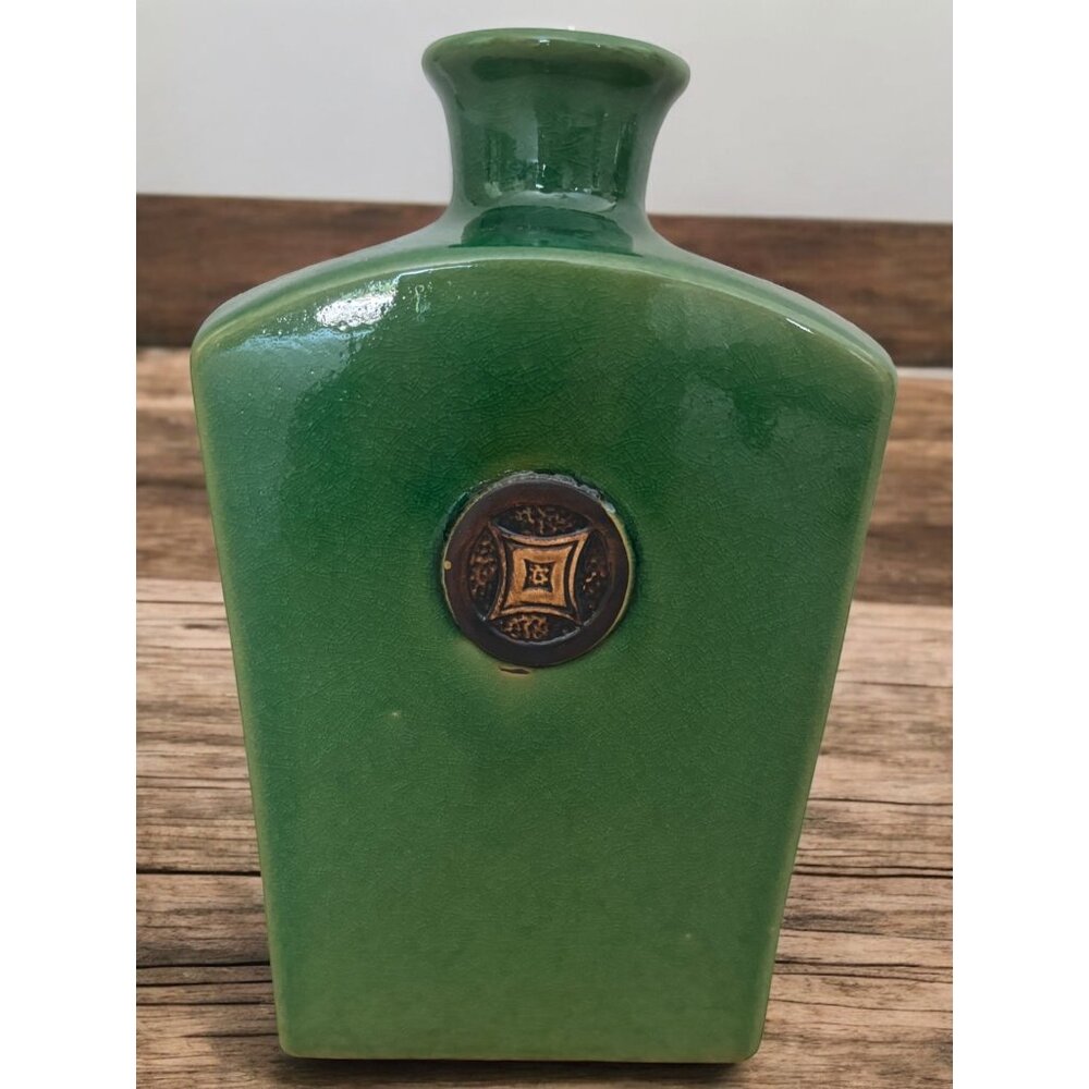Vintage Green Cracked Ceramic Artisan Vase 12x7x4